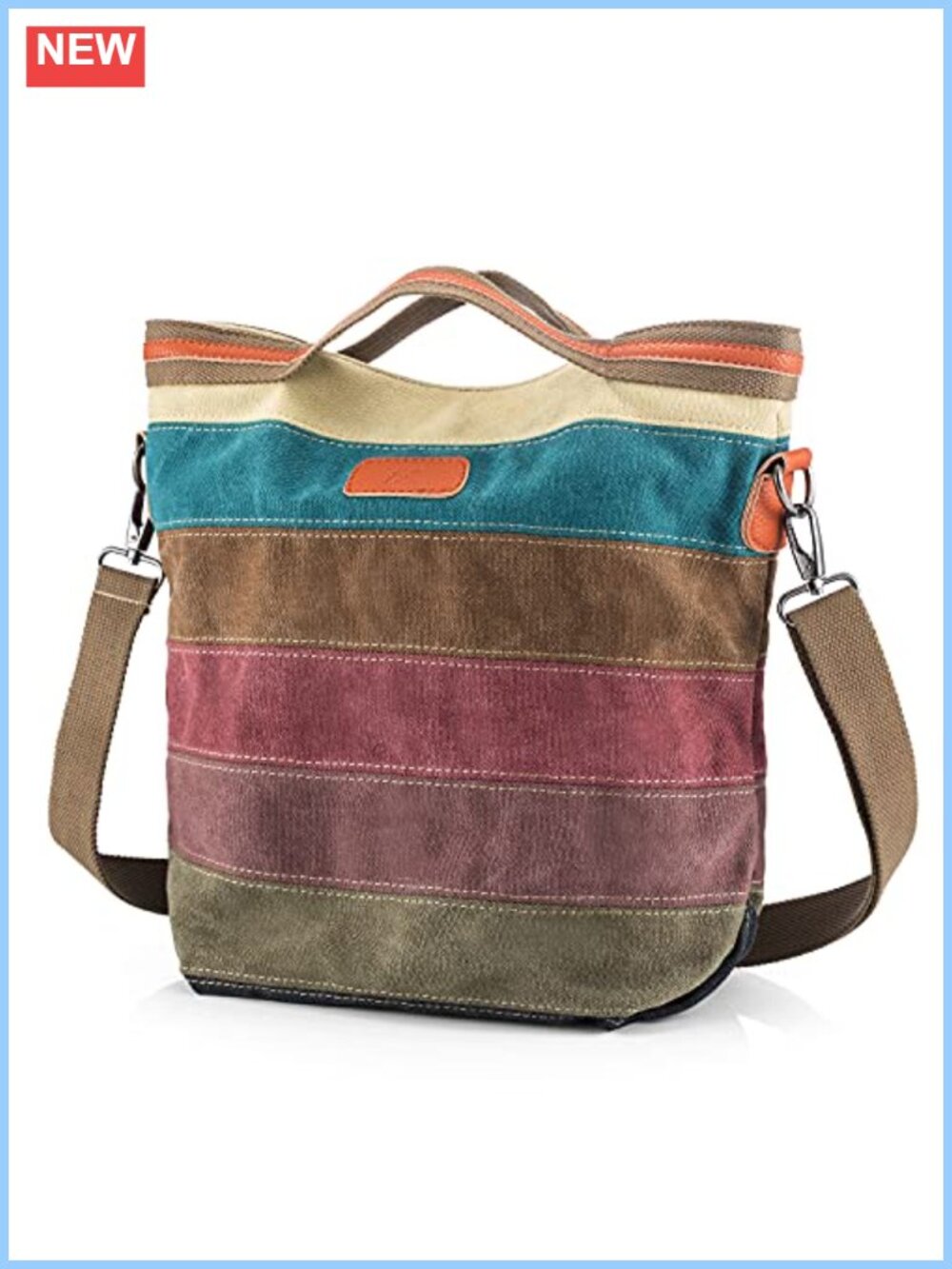 Canvas Crossbody Bag Striped Lattice Hobo Shoulder Purse Tote